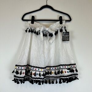 NEW Dodo Bar Or Cotton Tassel Fringe Applique Embellished Tiered Mini Skirt M